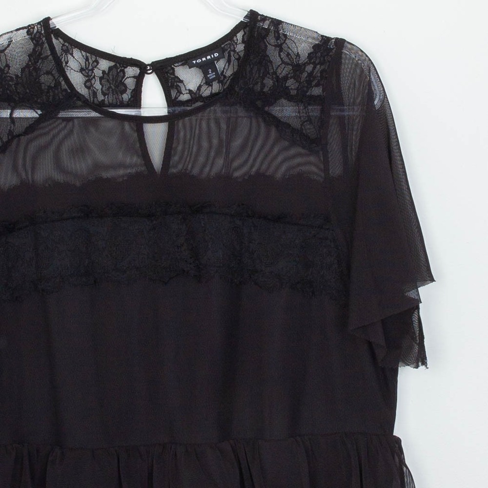 torrid Black Lace Ruffle Tiered Mini Dress - Picture 2 of 10